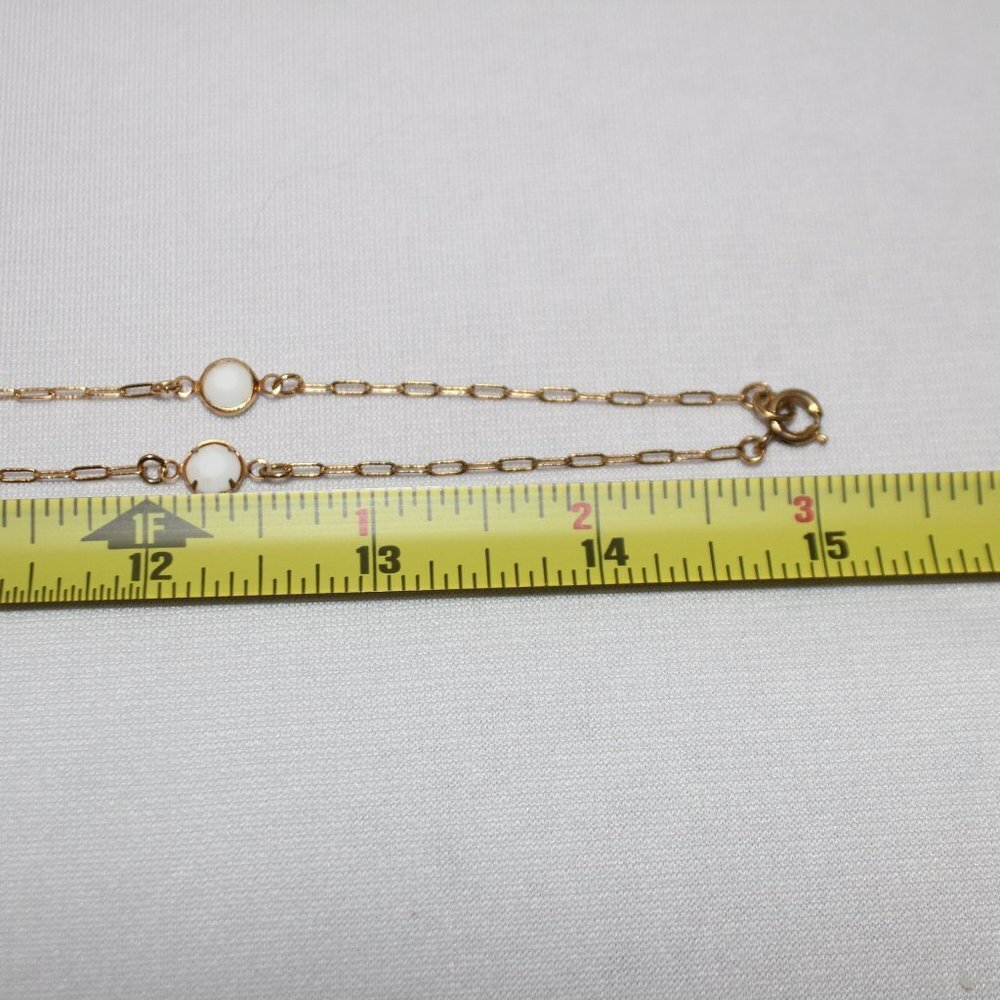 Gold Tone Delicate Chain with White Milk Glass Accents Stones - Picture 7 of 10